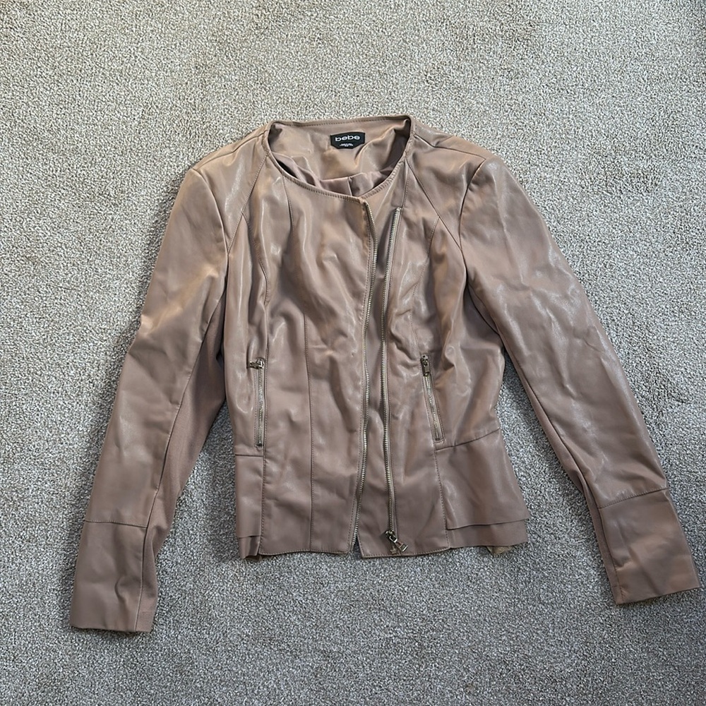 Bebe leather jacket taupe size medium